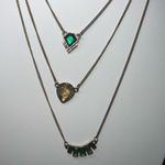 Vintage Layered Green and‎ Opal Stone Necklace Gold Photo 0