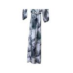 Sans Souci Boho Tropical Palm Print Off Shoulder Maxi Dress 3/4 Sleeve Tie Elastic Waist M Photo 9
