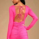 Lulus  Feel the Attraction Hot Pink Ruched Long Sleeve Bodycon Dress Size XS nwt Photo 1