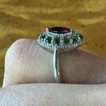 Natural Red Garnet Chrome Diopside Sterling Silver Halo Ring Size 7 Photo 2