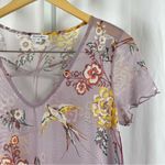 Love, Fire Large Sheer Floral Shirt Dress 90's Lettuce Hem Mauve Sheath Photo 3
