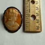 Antique Shell Cameo 800 Silver w Marcasite Pin Brooch vintage 1930’s? Orange Photo 3