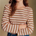 Sézane Sezane Colette Mariniere Striped Cotton Long Sleeve Shirt Ecru Camel Size Small Photo 1