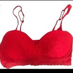 PINK - Victoria's Secret PINK Victoria’s Secret  Lipstick Red Lace Push Up Bralette Sz. L Date Night Photo 0
