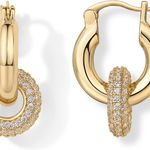 14K Gold Plated Convertible Chunky Hoop Earrings for Women | Cubic Zirconia Chunky Huggie Earrings | CZ Drop Dangle Earrings Photo 1