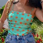 ZARA Women’s Green Polka Dot Spaghetti Top Asymmetrical Front Blouse Cami Top Photo 2