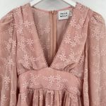 Hello Molly Flower Patch Mini Dress Pink Long Sleeves Floral V-Neck Size 2 XS Photo 4