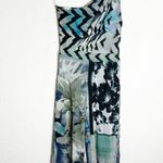 Fuzzi Floral One Shoulder Mesh Jumpsuit Size Small Blue Stretch Cropped Wide Leg Photo 2