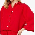 Charlie Holiday Red Cotton Gauze Harlow Button Down 3/4 Casual Oversized Shirt 6 Photo 3