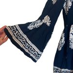 Altar'd State Blue Tan Boho Print Bell Sleeve High Low Front Tie Top XS Flowy Photo 4