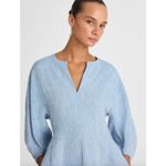 Madewell NEW Splitneck Mini Dress in 100% Linen Sunfaded Blue Pockets US 14 Photo 4