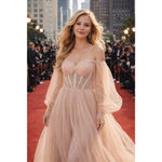 Nude Blush Tulle Corset Maxi Dress Sheer Wedding Prom Gala Coquette Romantic 2 Pink Size XS Photo 1