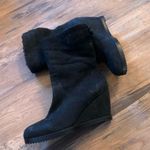 Eileen Fisher  Womens Shearling Fur  Black Wedge Heel Boots Suede Size 8 Photo 2
