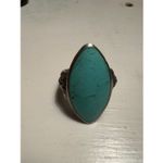 Real Turquoise Sterling Silver Ring • Marquise Statement • Size 8 Photo 1