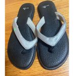 Sanuk Yoga Sling 2 Flip Flops Silver Gray Striped Womens Sandals 7 Photo 0