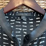 Rachel Zoe  100% Silk Dalton Leather Trim Print 1/2 Placket Blouse Top, 6 Photo 3