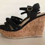 Time And Tru  Womens Cork Wedge Platform Black Sandals Size 7 Gold Cork Trim New Photo 6