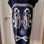 Chic Asymmetrical Navy Dress with Equestrian Design Blue Photo 0