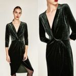 ZARA  Dark Green Velvet Long Sleeve Wrap Front Dress Size L Photo 1