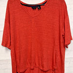 Tahari  Coral Orange  V-Neck 100% Linen Oversized Short Sleeve Top Womans Medium Photo 0