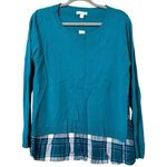 NEW YORK & COMPANY size large pullover long sleeve sweater plaid slit sides NWT Blue Photo 0