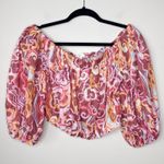 ALC Frank NEW NWT A.L.C. Katherine Printed Off-The-Shoulder Crop‎ Top Medium Linen Resort Photo 3