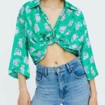 ZARA Silky Green Twist Front Crop Top Vacation Shop Print Resortwear Sexy V Photo 0