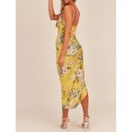 Mable Asymmetrical Yellow Floral Midi Dress Cinch Slit Cowl Neck Tropical Small Photo 11