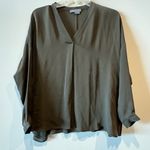 Vince  silk V-neck loose fit blouse in army green size XS Photo 3