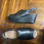 Chocolat Blu Black Peep-Toe Leather Wedges Photo 1