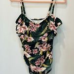 Kona Sol  Womens Green Floral Leaf Print One Piece Swim Suit Size Medium Photo 0