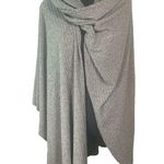 Heather brushed grey ribbed poncho cape wrap layering large open front scarf Gray Size undefined Photo 3