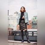 St. John  Stretch Napa Leather Stretch Pencil Skirt In Caviar Size 12 Photo 3