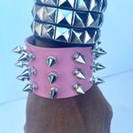 2 pcs Gothic PU leather Studded Spike bracelets , Pink and Black Punk Grunge wristbands , Multiple Photo 2