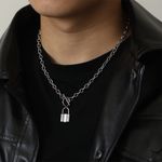 Titanium Steel Lock Pendant Necklace for Men Women,Punk Hip Hop Necklace Silver Photo 3