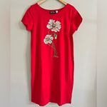Bob Mackie 90s Red Floral Embroidered Applique Wearable Art Shift Dress L Photo 2