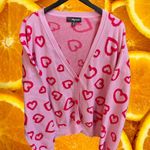 33 Degrees Pink Red Hearts Knit V Neck Cardigan Sweater XXL Photo 1