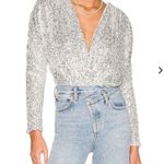Lovers + Friends Silver Sequin Ginger Faux Wrap Open Back Bodysuit Small Photo 1
