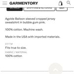 AGOLDE bubblegum pink balloon sleeve cropped jersey sweatshirt Photo 6