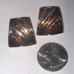 Vintage Gold Tone and Brown Shimmer Enamel Geometric Retro Boho Earrings Photo 4