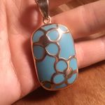 Blue Turquoise Stainless Steel Floral Design Pendant Necklace Photo 7