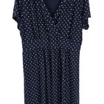 L. L. Bean Womens Dress 1X Navy Blue White Polka Dot Short Sleeve Midi Photo 0