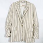 Free People Fern Oversized Linen Blazer Dusty Beige Tan Stripe Coastal Boho Photo 0