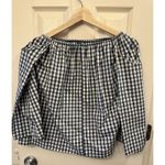 Karlie  Off Shoulder‎ Blue Gingham Top 100% Cotton Embroidered Rose Size Small Photo 2