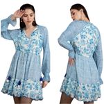 House of Harlow  1960 Blue White Floral Mini Dress, Long Sleeves Women's … Photo 1