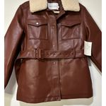 Rebecca Minkoff Faux Leather Jacket Chestnut Size Small NWT Shearling Collar Photo 3