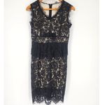 Metisu Black Lace Overlay Sheath Dress with Ruffle & Bow Women’s Size Small Photo 9