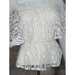 Derek Heart Top Sheer Lace Peplum Hem White Flutter Sleeve Woman's Size Medium Photo 2