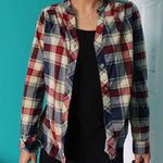 beige and red long sleeve plaid shirt Blue Photo 0