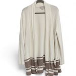 Barefoot Dreams  Large CozyChic Lite Cardigan White Taupe Stripe Oversized Pocket Photo 1